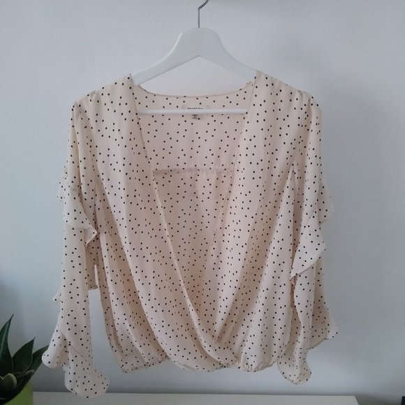 Cream polka dot blouse with ruffles - Picture 1 of 3